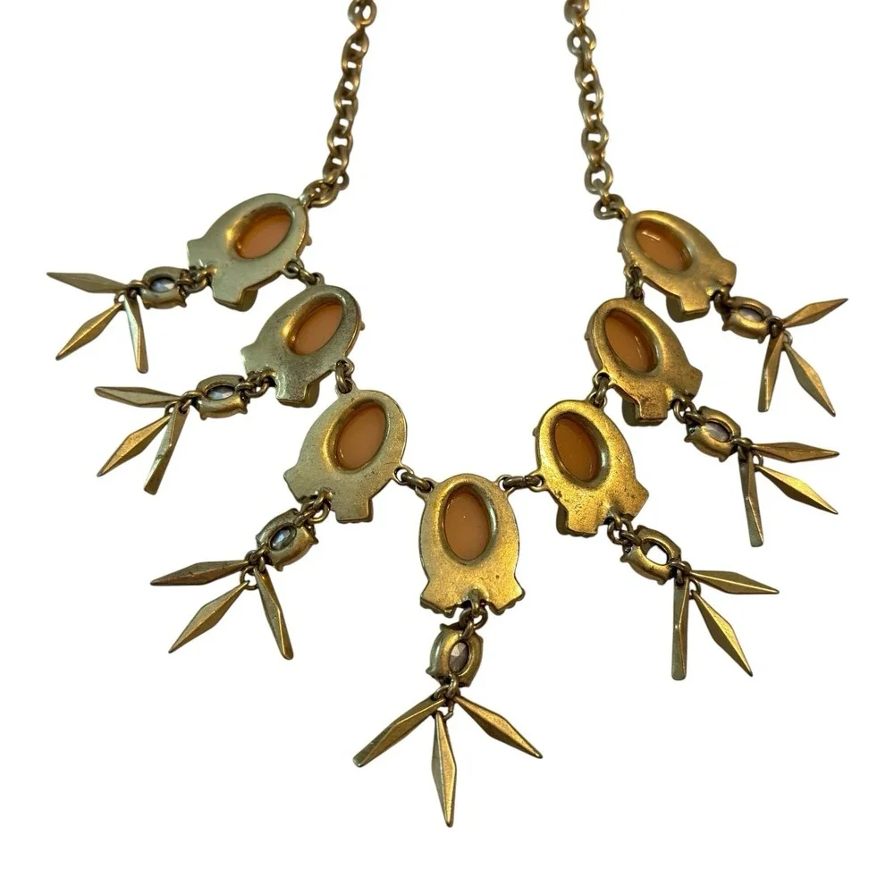 J.Crew Statement Bib Necklace Peach Cabochon Crystal Gold Tone Leaf Dangle